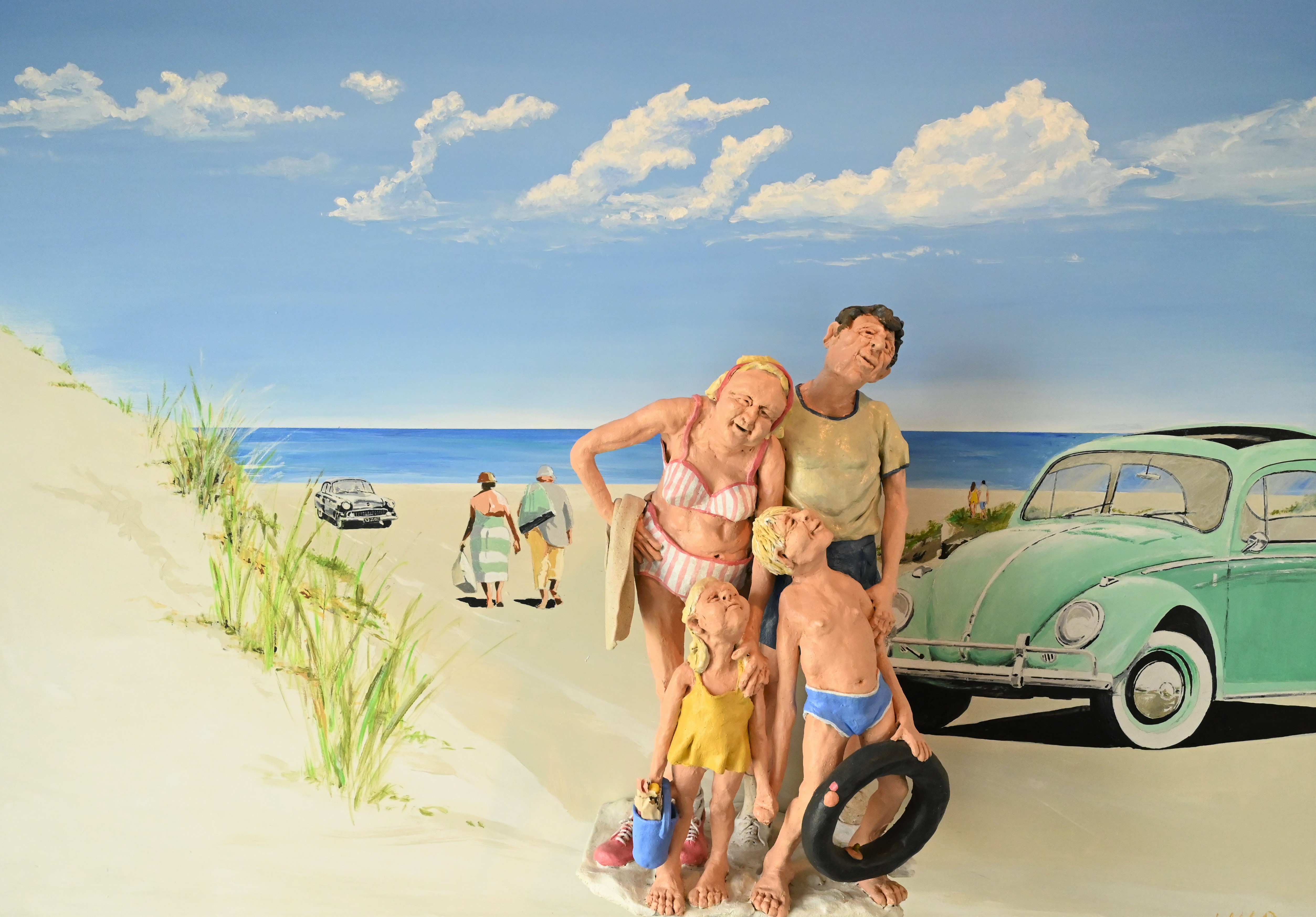 Billedkunst som forestillinger en familie på Vejers Strand